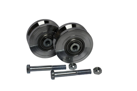 Pair of 4" Solid Machined V-Groove Wheels with Bolts and Lock Nuts