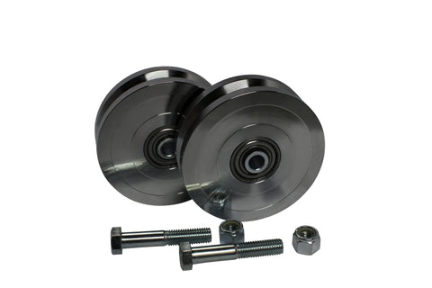 Pair of 6" Solid Machined V-Groove Wheels with Bolts and Lock Nuts