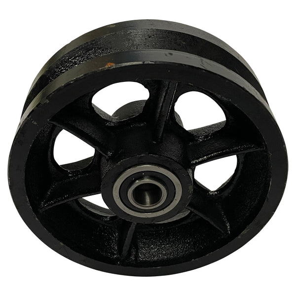 Single 6" Cast Iron V-Groove Wheel with Sealed Bearing