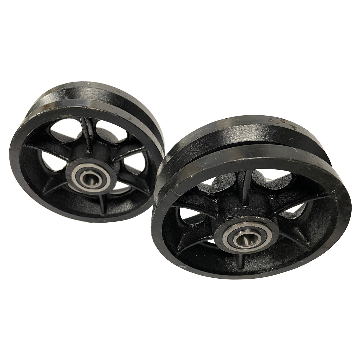 Pair of 6" Cast Iron V-Groove Wheels with Sealed Bearings