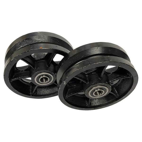 Pair of 6" Cast Iron V-Groove Wheels with Sealed Bearings